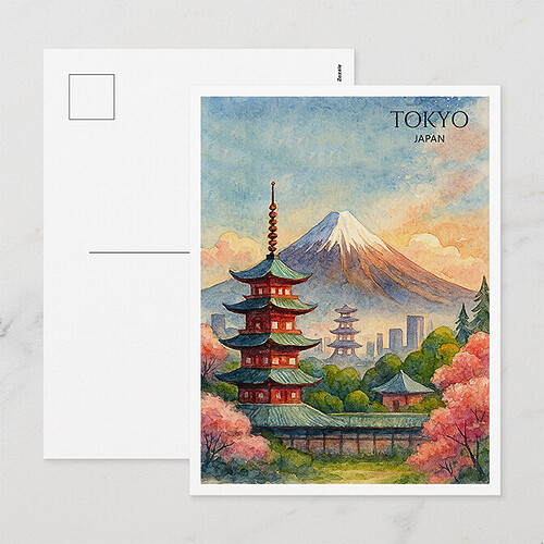 Zazzle Tokyo Japan Cityscape Watercolor Souvenir Holiday Postcard (Front_Back).png