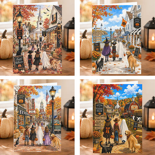 Storybook Village Happy Halloween Cards Collection