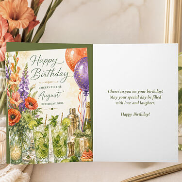 Cheers to the August Birthday Girl Birthday Card2