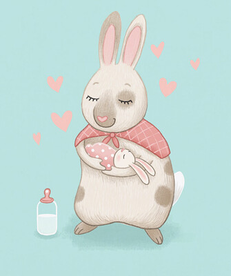 Mama and Baby Bunny Original Illustration