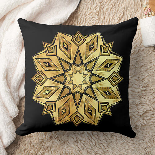 Zazzle Golden Star Mandala on Black Background Throw Pillow (Blanket)