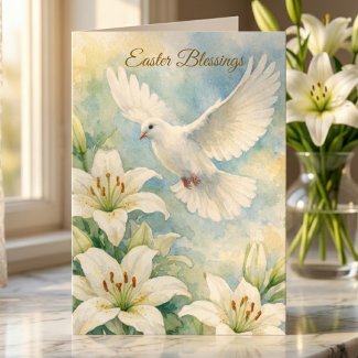 Easter Blessings Christian Dove & Lily Watercolor