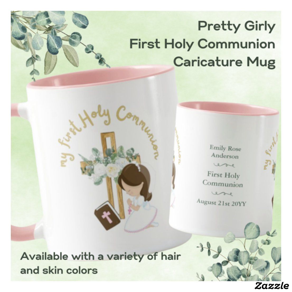 Custom First Holy Communion Cute Brunette Girl Mug _ Zazzle_com.jpg