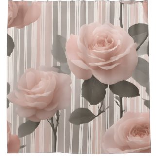 Pink Rose Flower and stripes,  Vintage Look