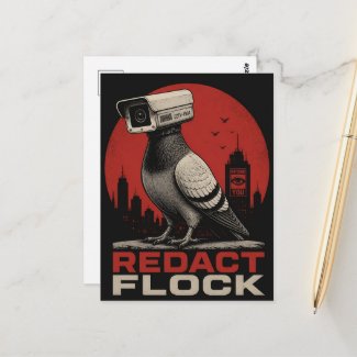 A surreal surveillance camera pigeon redact