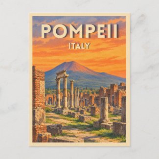 Vintage Travel Pompeii Italy Sunset Retro Scenic