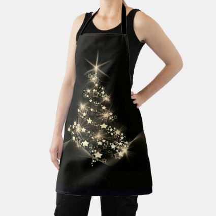 Gold Shine of Stars on Christmas Tree Dark  Apron