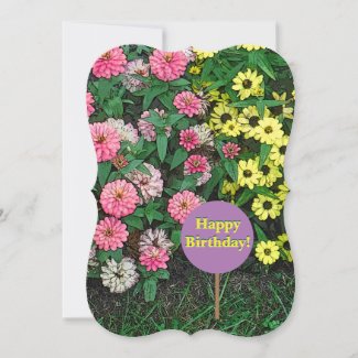 Floral, Pink And Yellow Flowers/Happy Birthday