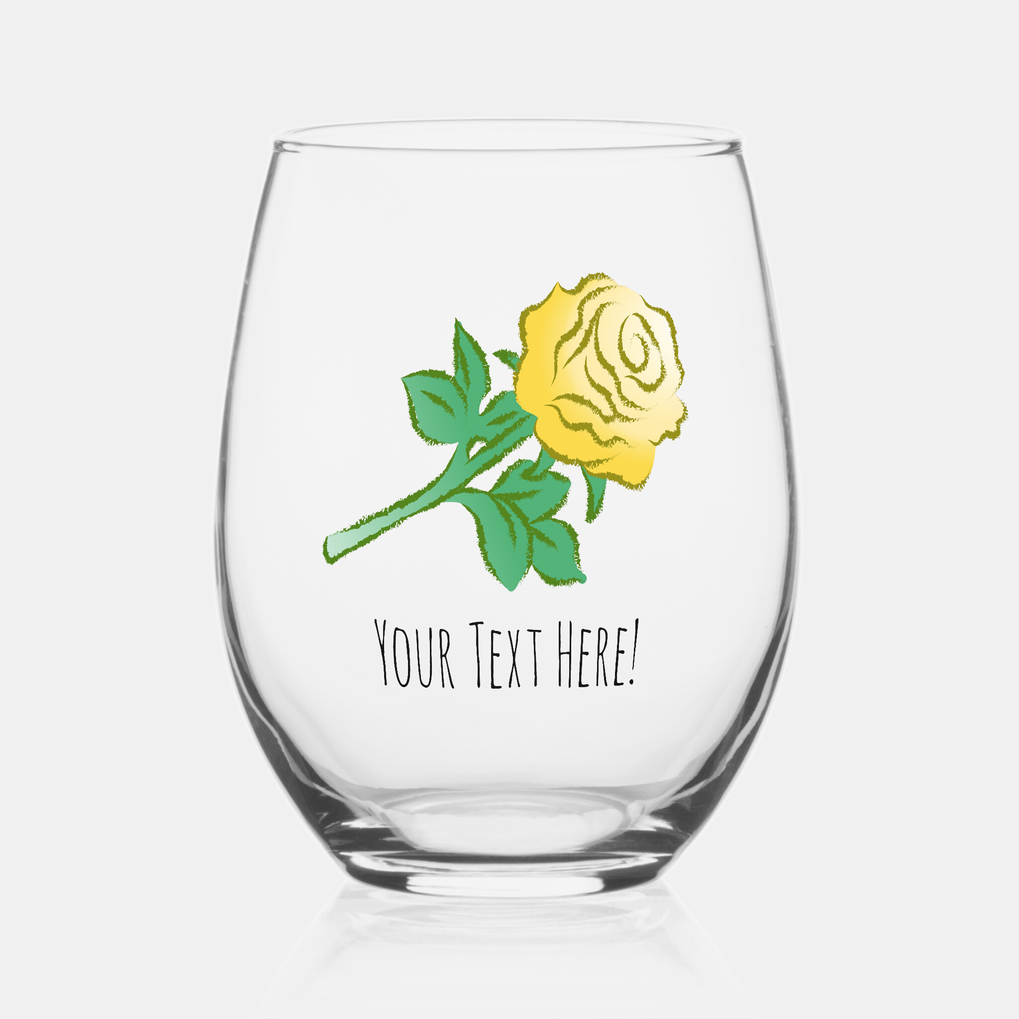 Zazzle Beautiful Yellow Rose Stemless Wine Glass (Front).png