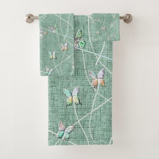 Watercolor  Butterflies on Mint Green