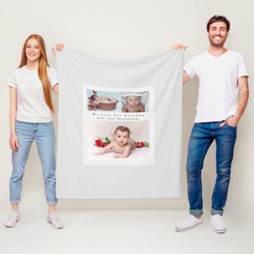 Modern 3 Photo Collage With Text Grandparent Mom Fleece Blanket