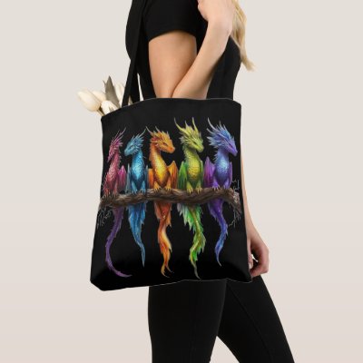 Rainbow Group of Baby Dragons on Black