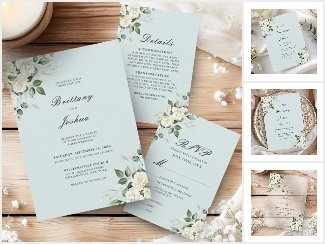 Sage Green White Floral Script Wedding