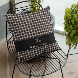 Rustic Plaid Monogram Deer | Cream White Black