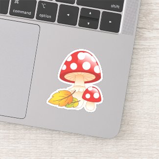 Red Cap Toadstool Mushrooms with Leaves