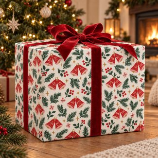 Red Christmas Bells & Evergreen Sprigs