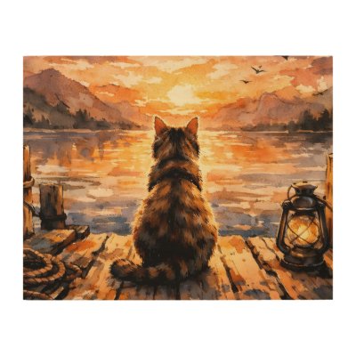 Cat on Dock at Sunset