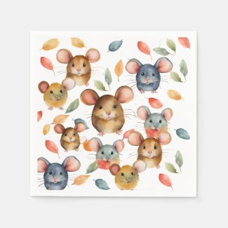 Cute Watercolor Mice and Autumn Leaves Pattern