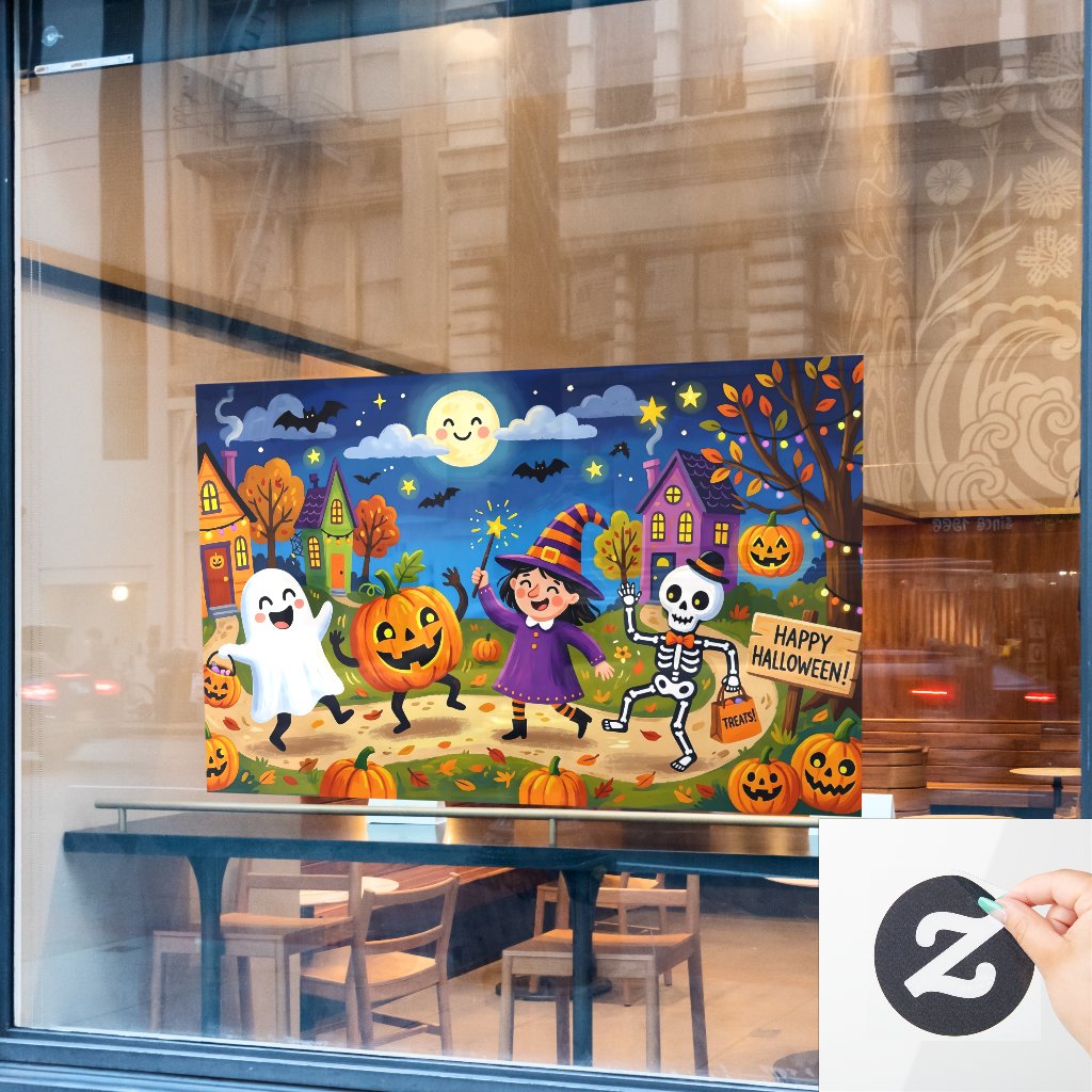 Cute Halloween Night Party Cute Ghost Witch Skelet window cling