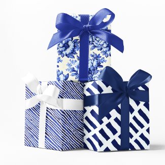 Chinoiserie Blue White Floral and Stripes