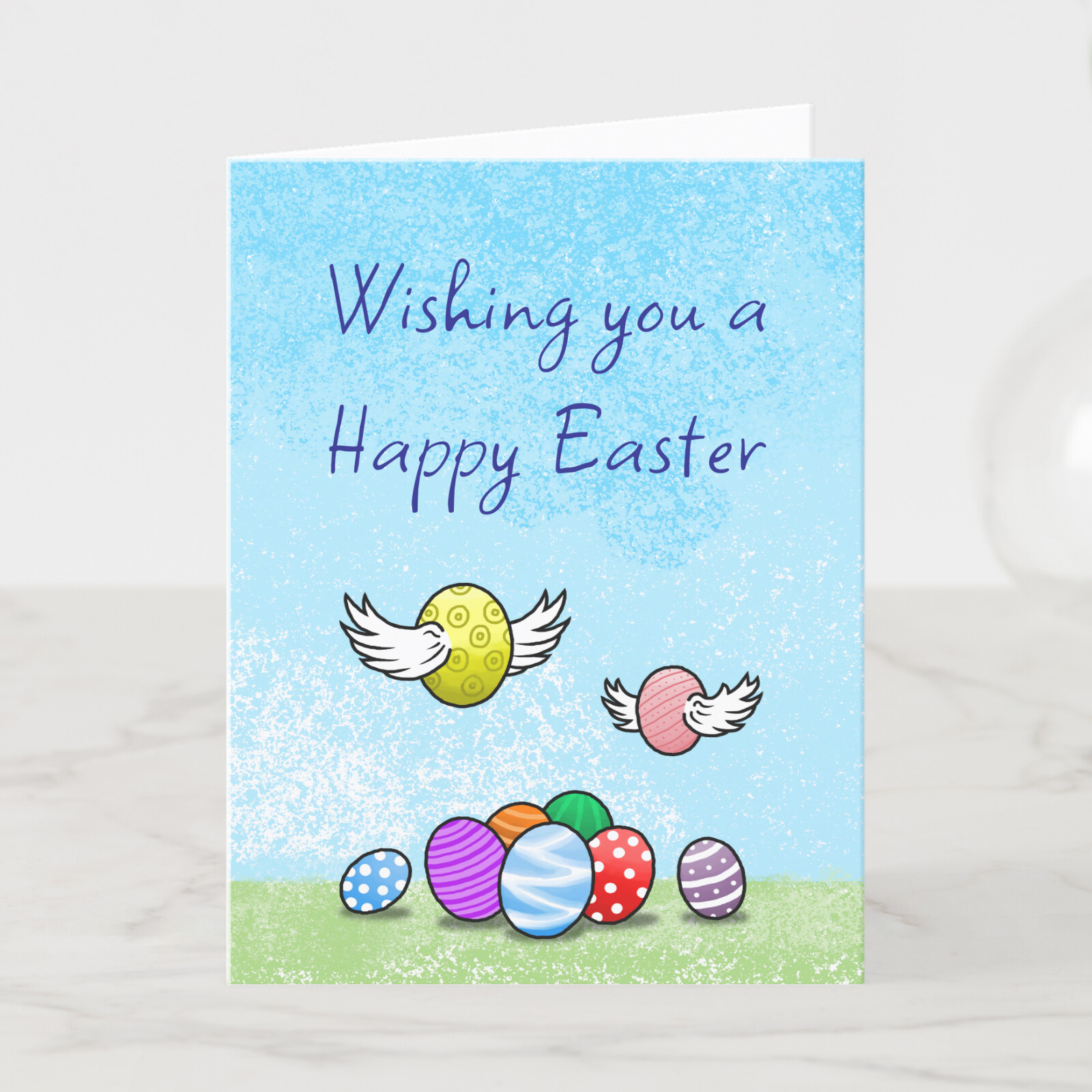 Zazzle Flying Easter Eggs Holiday Card (Front).png