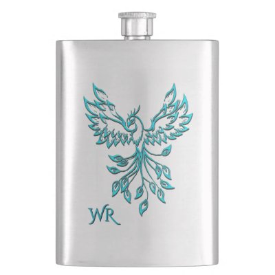 Teal Blue Phoenix Rises on Silver Monogram
