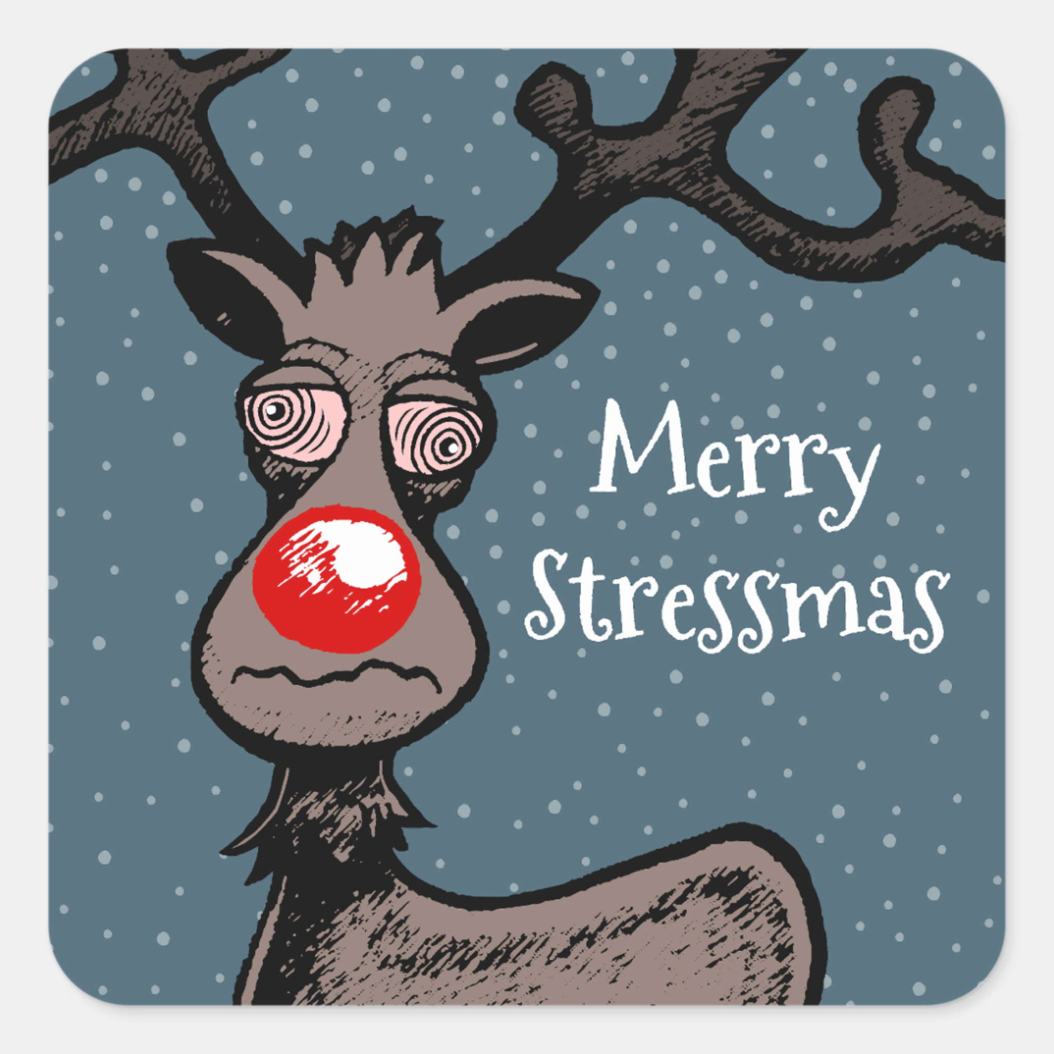 Zazzle Merry Stressmas Rudolph Square Sticker (Front).png