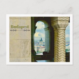 BUDAPEST, HUNGARY, VIEW THROUGH ARCHED WINDOW