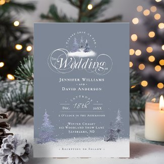 Evergreen Pine Trees Elegant Script Winter Wedding