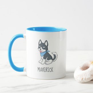 Cute Cartoon Husky Puppy Dog Custom Name
