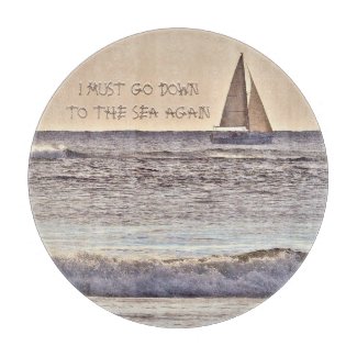 GLASS CUTTING BD./LONE SAILBOAT ON SEA
