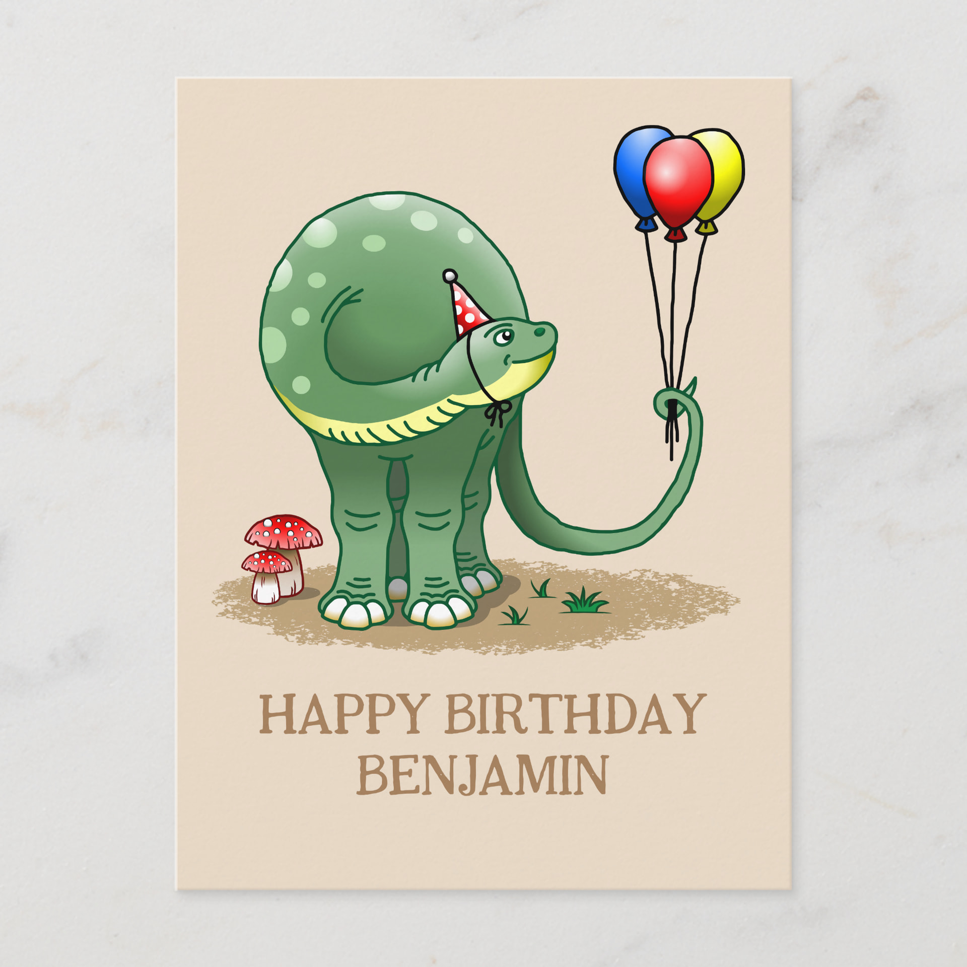 Zazzle Dinosaur holding Balloons Birthday Postcard (Front)(1)