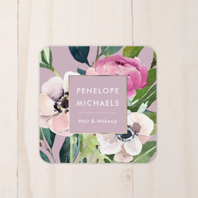 Pink Watercolor Floral Square Business Card (Creator Uploaded)