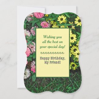 Floral, Pink And Yellow Flowers/Happy Birthday
