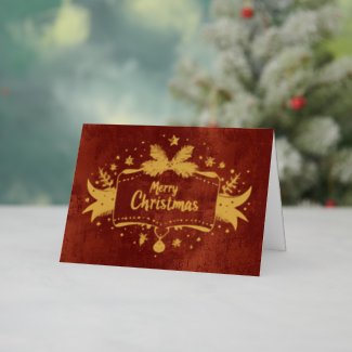 Rustic Red Christmas Card with Gold Foil Text