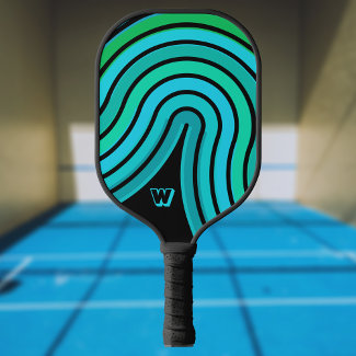 Green Teal Aqua Blue Retro Swirl with Initial