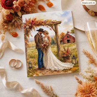 Happy Wedding Day Western Barn Autumn Wedding Card