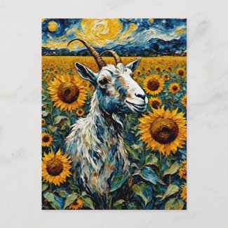 Adorable Goat in the Sunflowers