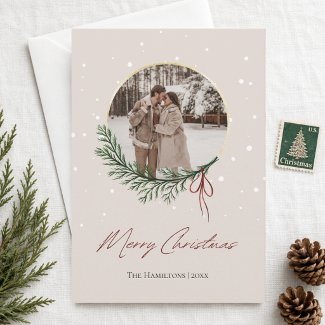 Elegant Wreath Pink Photo Christmas
