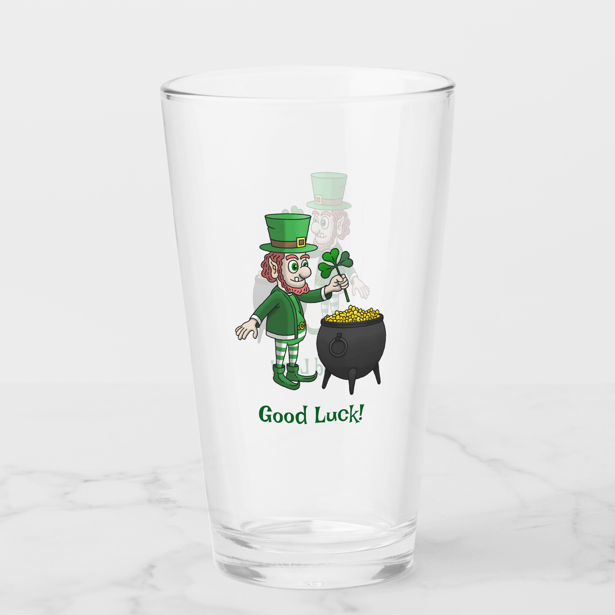 Zazzle Leprechauns Good Luck Glass (Front).png