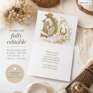 Happy Wedding Day Gold Western Greeting