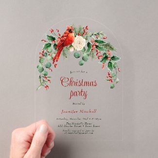 Watercolor Wreath Holly Red Green Christmas Party