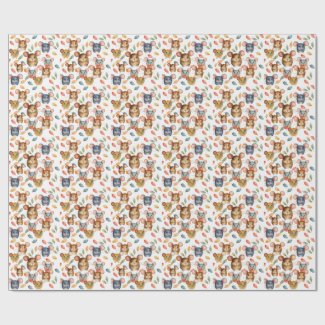 Cute Watercolor Mice and Autumn Leaves Pattern