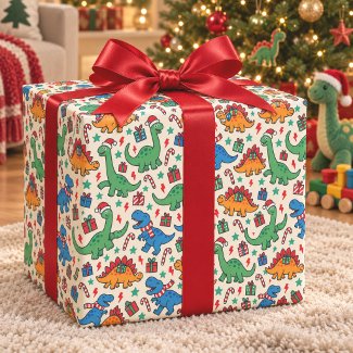 Cute Christmas Dinosaur Wrapping Paper for Kids