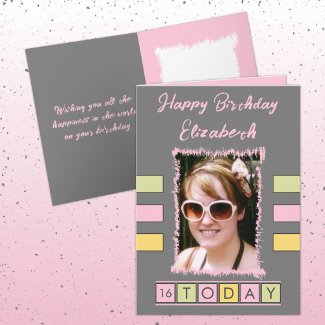 16 today add photo and name grey pink birthday