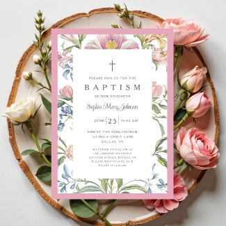Elegant Vintage Pink Floral Baby Girl Baptism