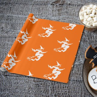 witch silhouette in neon orange