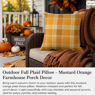 Farmhouse Fall Plaid Mustard Orange Porch Outdoor