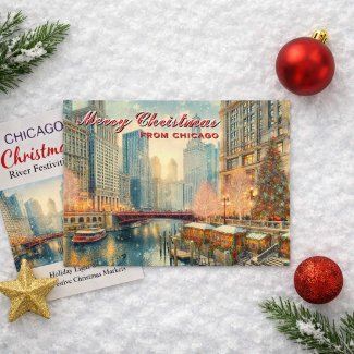 Merry Christmas From Chicago Holiday Postcard