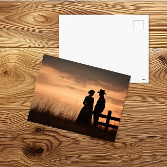 Western Sunset Couple Silhouette